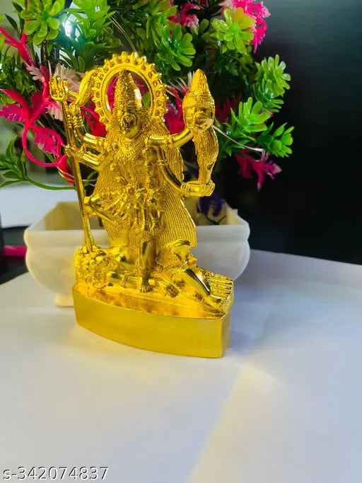 Metal Goddess Kali Maa Murti statue for temple decor, 3"x5"x0.5", handcrafted in India