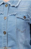 Light blue denim jacket with frayed hem and two pockets