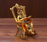 Stylish metal Ganesha sculpture, 0.5 ft each dimension, Indian handcrafted idol on chair