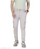 Mens cream cotton blend solid cargo joggers, high-quality affordable men's pants from India