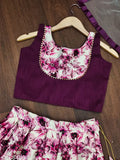 Stylish satin and net floral print kids choli, lahenga, & dupatta - Indian traditional wear for 9-16 years