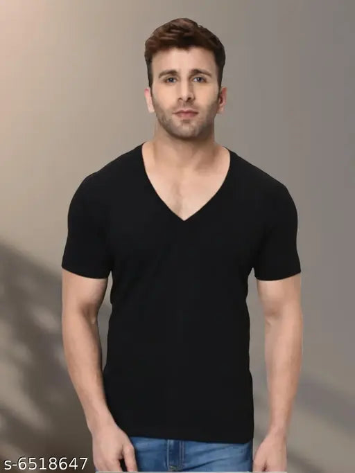 Black half-sleeve printed Wild West V neck cotton t-shirt for men, stylish and trendy
