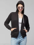 Trendy black fleece full-sleeve zipper jacket for women, featuring oversized rabbit design. Soft, cozy, and versatile, ideal for transitional weather." (107 characters)
