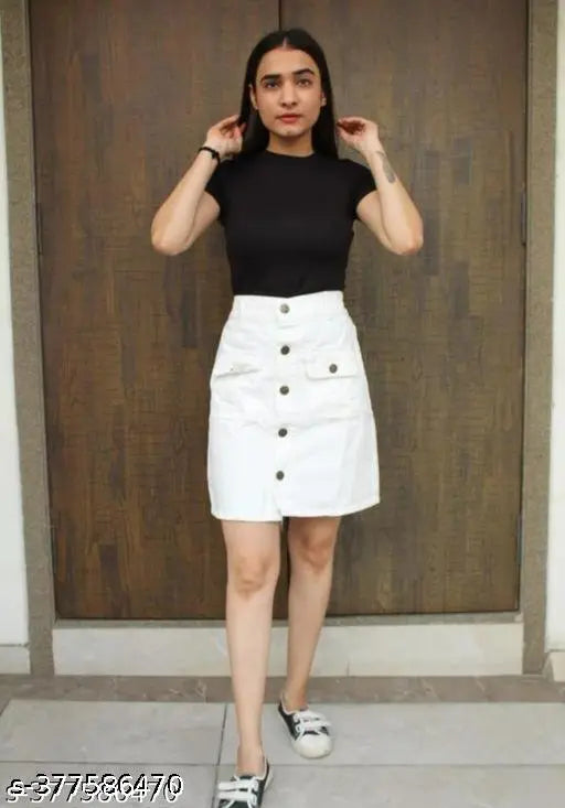 Black cotton crop top skirt, high waist, A-line cut, short length, women's wear
