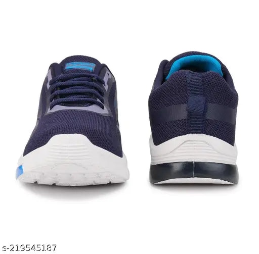Blue sports sneakers with lace-up closure and a cushioned sole for comfortable running