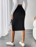 Black polyester pencil skirt for women, fit & flare style, machine washable, maximum comfort and skin-friendly