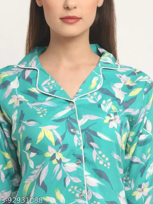 Boston Club cotton women's nightshirt with printed net pyjama bottoms, rayon fabric