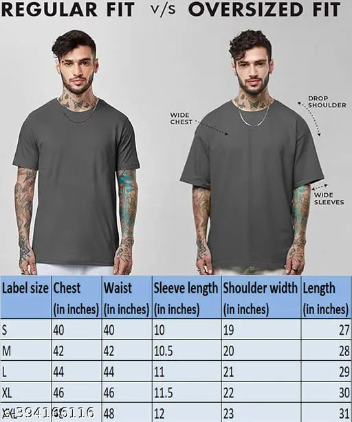 Printed oversize cotton blend gym T-shirts for men, three-quarter sleeves, available in S, M, L, XL sizes (36in/26in, 38in/27in, 40in/28in, 42in/29in) - India