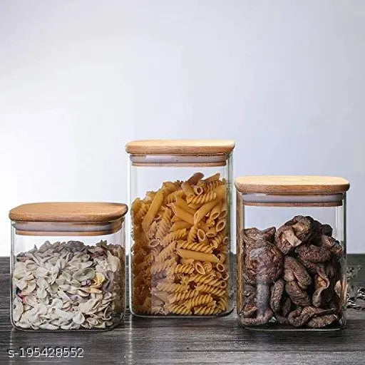 Set of 2 glass jars with wooden lids, airtight, rust-proof bamboo lids for spice jam, honey, pickle or dry fruit storage, 1200ml capacity