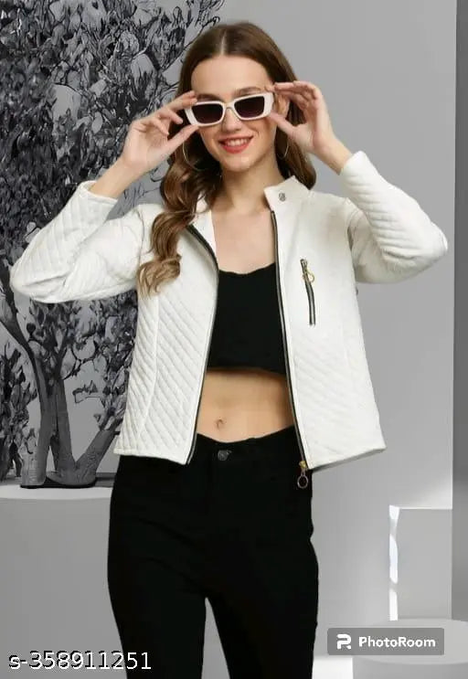 White cotton long-sleeve jacket by Sahana Style, solid design for women's size S and M, made in India