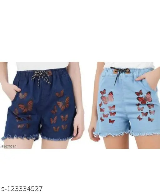 Denim short butterfly combo, solid pattern in S, M, L, XL sizes from India