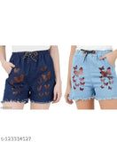Denim short butterfly combo, solid pattern in S, M, L, XL sizes from India