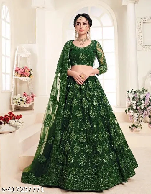 Embroidered net Lehenga Choli and dupatta set, heavy silk work allover in free size