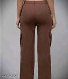 Brown and black cotton blend cargo pants set, new trending style for women's fashion in XS-L sizes with solid pattern