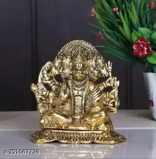Panchmukhi Hanuman Idol, golden, statue, sitting, pooja, home decor