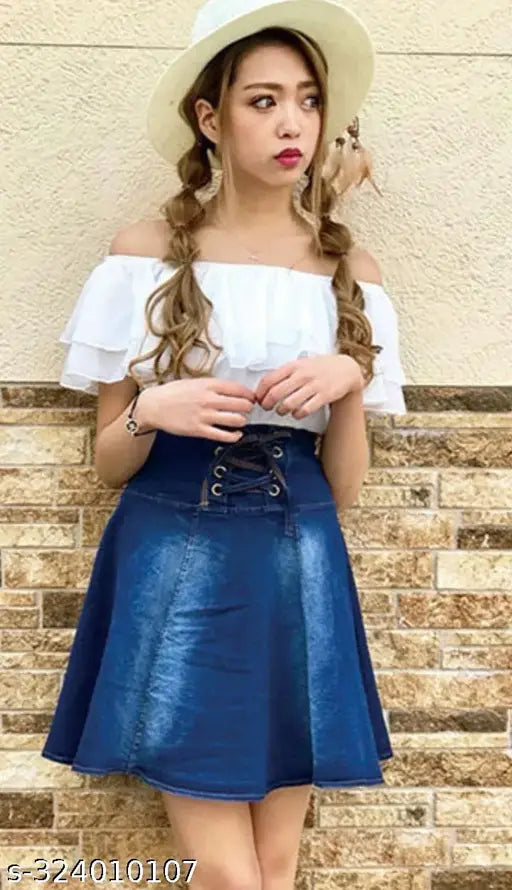 Denim mix Georgette middy dress for girls (10-11, 11-12, 12-13, 13-14, 14-15, 15-16 years) - Indian fashion for teenage girls