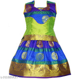 Cotton Silk Ajantha Pattu Kids Lehenga Choli with waist belt, traditional Indian attire for festivals and parties