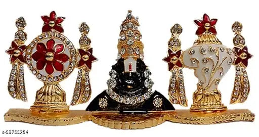 Tirupati Balaji Idol, 43cm metal statue for car dashboard or home decor, Hindu religious idol for temple puja or office table showpiece