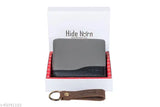 Solid leather bi-fold men's wallet with RFID protection, ideal for daily use. Features 4 card slots, ID window, cash compartments, and hidden pockets. Branded product from Hide Horn, made in India