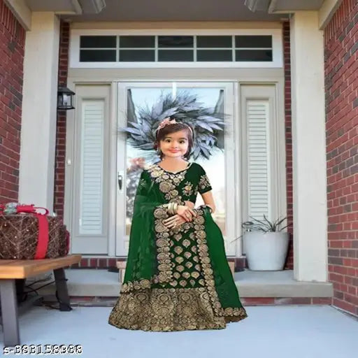 designer silk lehenga choli for wedding party, ruffle stitch and short sleeves on display