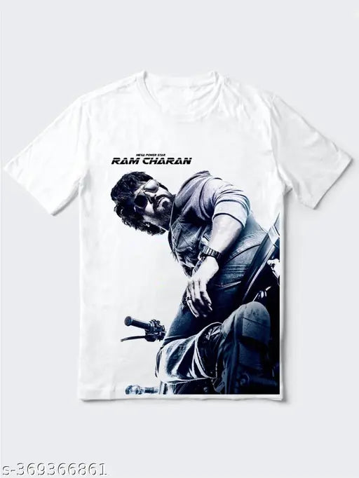 Polyester Game Changer t-shirt featuring Ram Charan, Chiranjeevi, PSPK, Pawan Kalyan, and Janasena designs - BP126, available in sizes M, L, XL, XXL on Indian apparel
