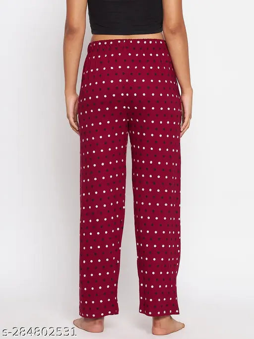Cotton print lounge pants and night pants set in red polka dot pattern, women's fashion, comfy sleepwear