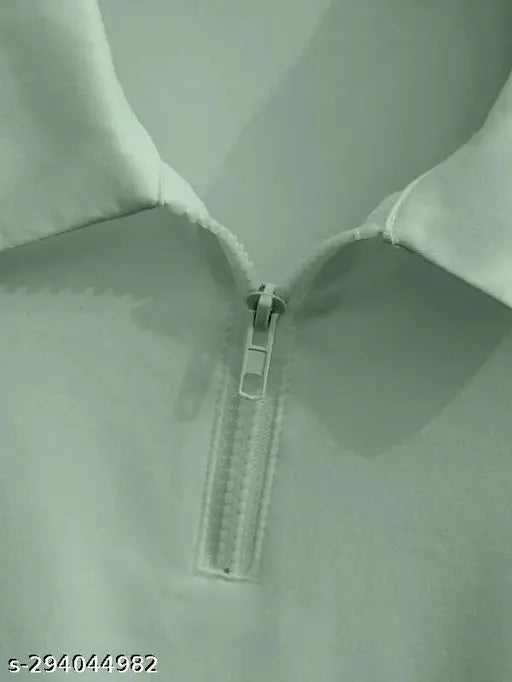 Solid cotton collar zipper T-shirt, short sleeves, ideal for casual wear, XS - XL sizes available
