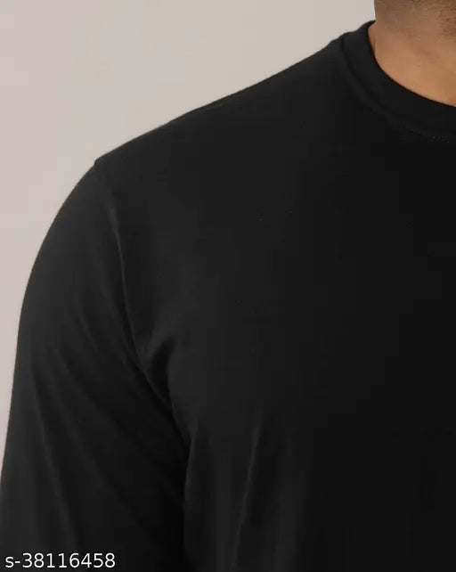 Black cotton long sleeve solid casual t-shirt from Clothing Culture, men's apparel brand