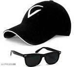 Modern combo pack of 2, Virat cap and black sunglasses for unisex styling - India origin, cotton base cap and sunglasses on display