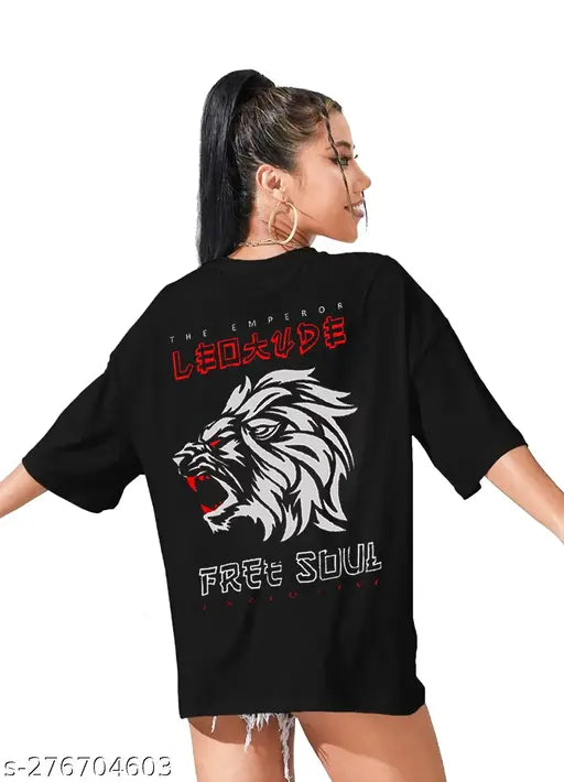 Black and red cottonblend women's oversized half sleeve tshirt