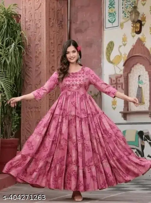 Vibrant Floral Rayon A-line Kurta for Women & Girls - Comfortable, Elegant, Formal Occasions