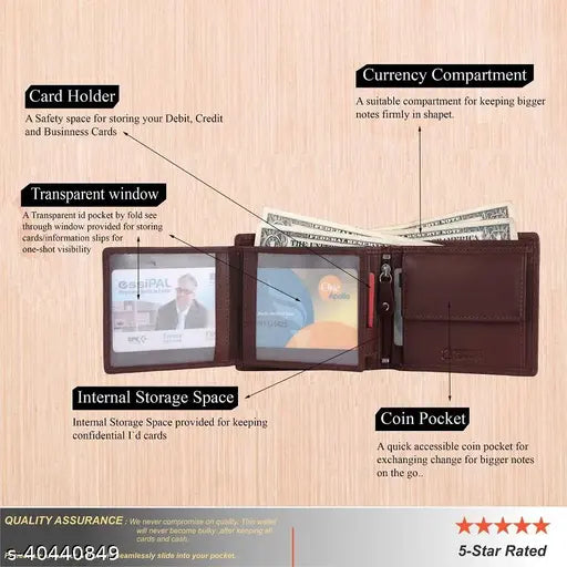 Genuine leather, bi-fold mens wallet with RFID blocking, 2 compartments, free size (11cm x 1cm) - urban leather Carter Brown