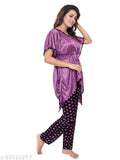 Printed satin kaftan night suit set for women, free size, 100% cotton, breathable, high-quality sleepwear
