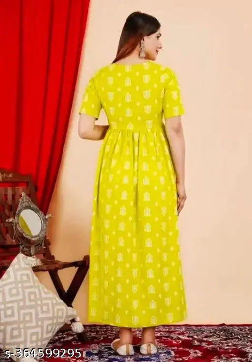 Yellow rayon anarkali kurta with geometric print