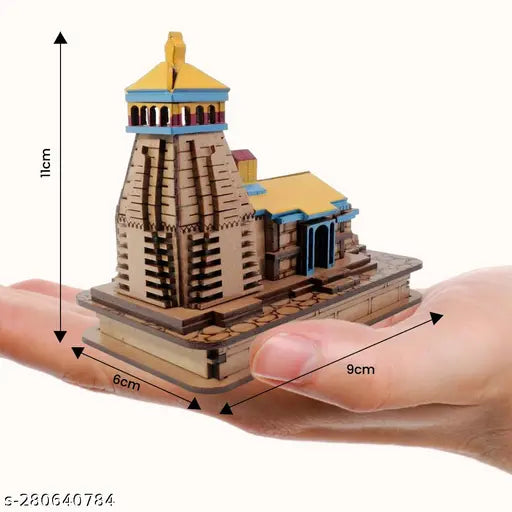 Brown 3D Kedarnath temple model, handcrafted wooden statue for home decoration or gift use