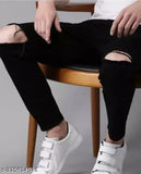 Black cotton blend knee-slit jeans for men, Flaying Men FD2ODH on a hanger