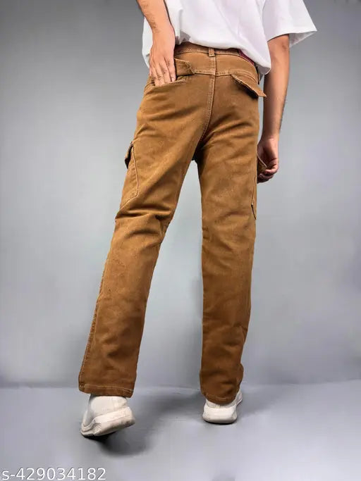 Solid denim, baggy cargo jeans for men - Inner-Pocket FomDark with six pockets, durability, and style