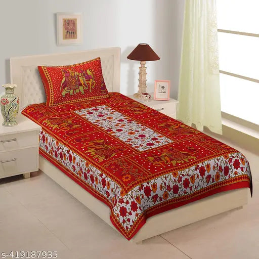 Superfine cotton Jaipuri bedsheet in single size, ideal for summer. Great for adults with a thread count of 144