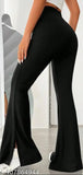 Black cotton straight-fit formal pants, high waist, long legs