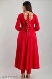 Red rayon three-quarter sleeve women's gown with dupatta - elegant special occasion wear from India
