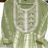 Dark green cotton Lurux embroidery gown, rayon fabric with three-quarter sleeves, dyed/washed pattern, available in multiple sizes