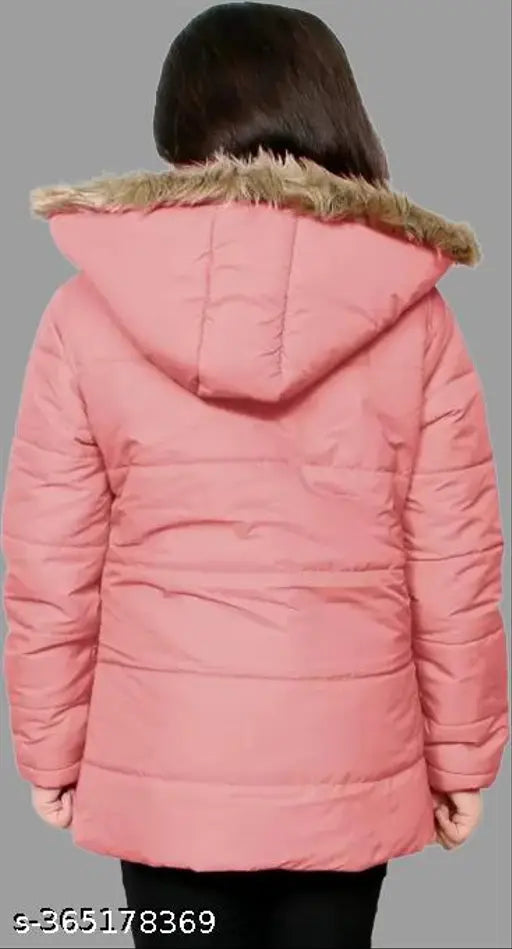 Pink padded jacket with faux fur hood