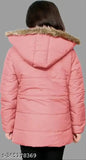 Pink padded jacket with faux fur hood