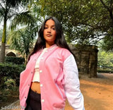 Comfy cotton jacket with solid pattern, long sleeves, and baseball collar - S-XXXL sizes available