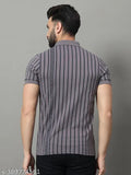 OGEN striped cotton blend men's polo t-shirt, short sleeves, pocket on chest, straight hem - size XXXL (49 in chest, 31 in length)