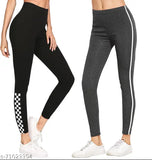 Striped cotton lycra yoga tights (2-pack), stylish and trendy comfort for women, India origin