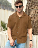 Men's drop shoulder polycotton T-shirt, three-quarter sleeves with printed pattern. Relaxed fit, lightweight waffle knit fabric for spring/summer wear. Suitable for daily, work, beach, and casual occasions