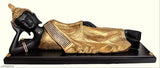 Black resin Sleeping Buddha statue with golden dress, 35cm x 13cm x 10cm, home decor showpiece gift for living room or meditation space