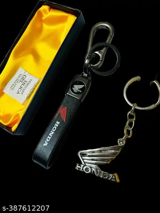 Steel and leather Honda bike keychain pack of 2, trendy accessory for motorcycle enthusiasts