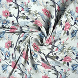 Cotton floral-print, superfine wooden fitted bedsheet with 2 elastic pillow covers, ideal for adults. Made in India